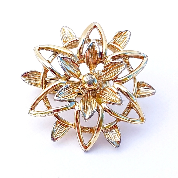 SIGNED 1960s SARAH COV earrings 'Peta-Lure' atomic flower gold tone clips - Picture 4 of 7